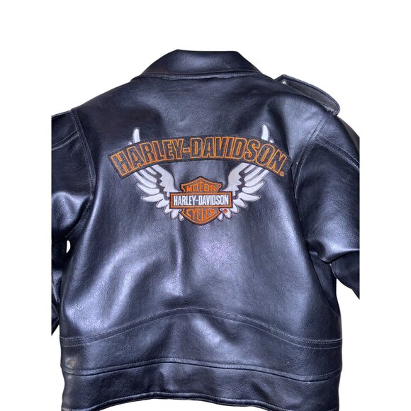 Harley-Davidson Boys Faux Leather Motorcycle Jacket Size 6 With Embroidered Logo - Picture 12 of 13